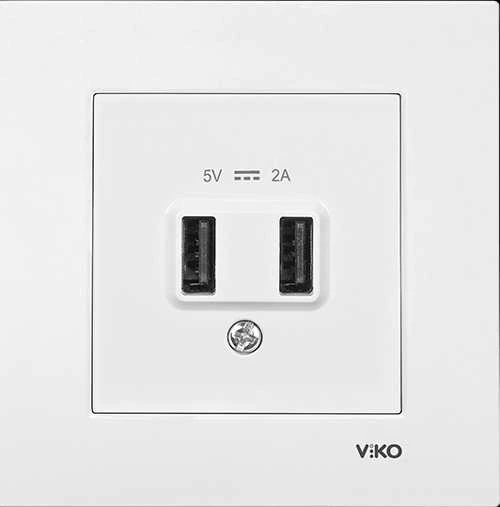 Viko Karre/Meridian Beyaz Usb 5V-2A (Çerçeve Hariç)